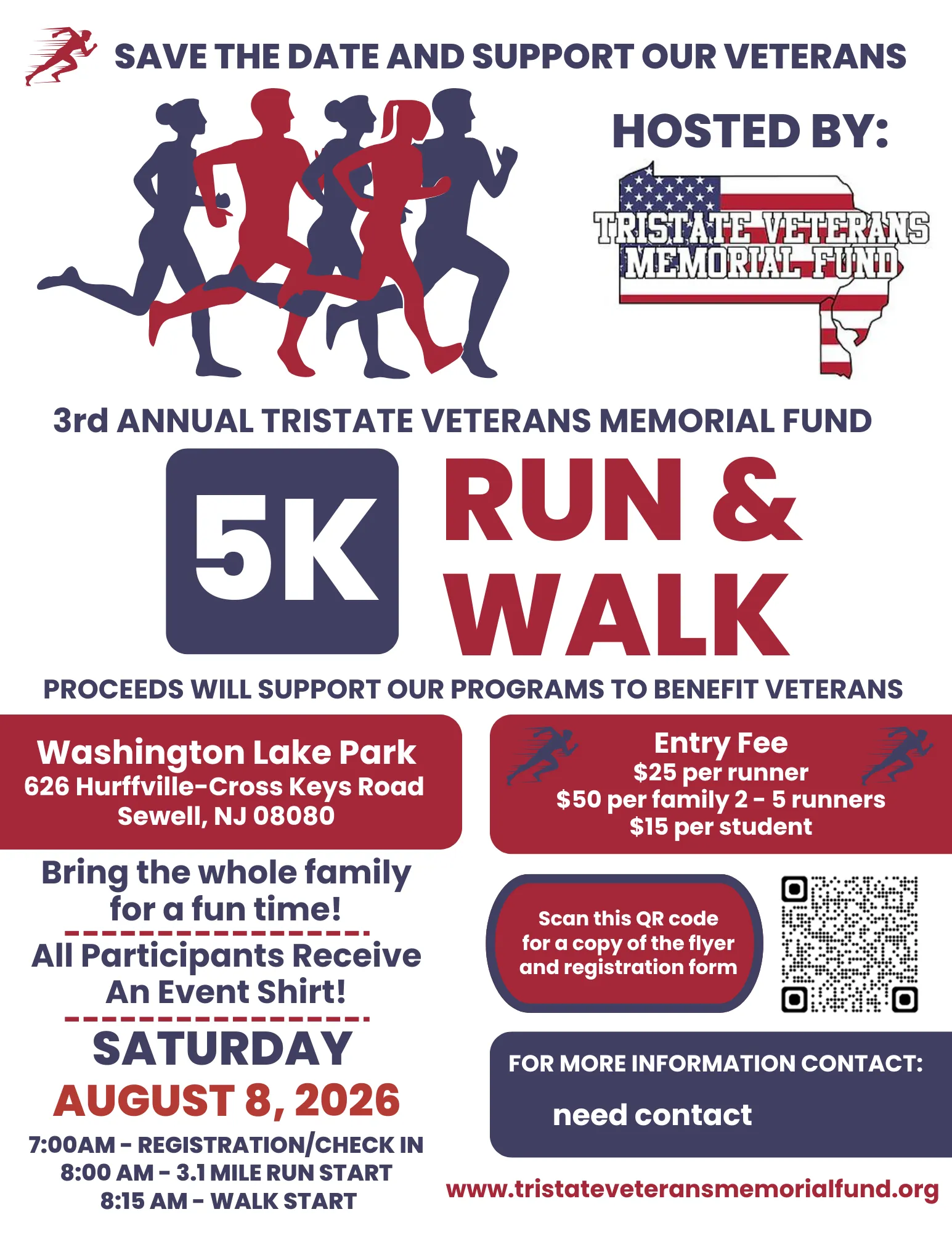 Official 2026 TriState Veterans Memorial Fund 5K flyer